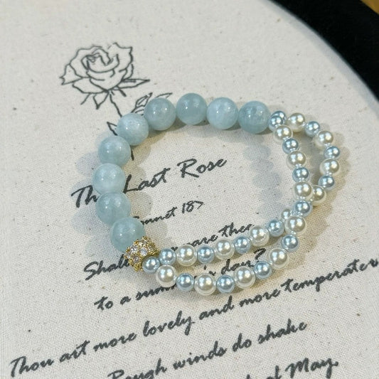 Zen Healing Natural Aquamarine Pearl Charm Bracelet