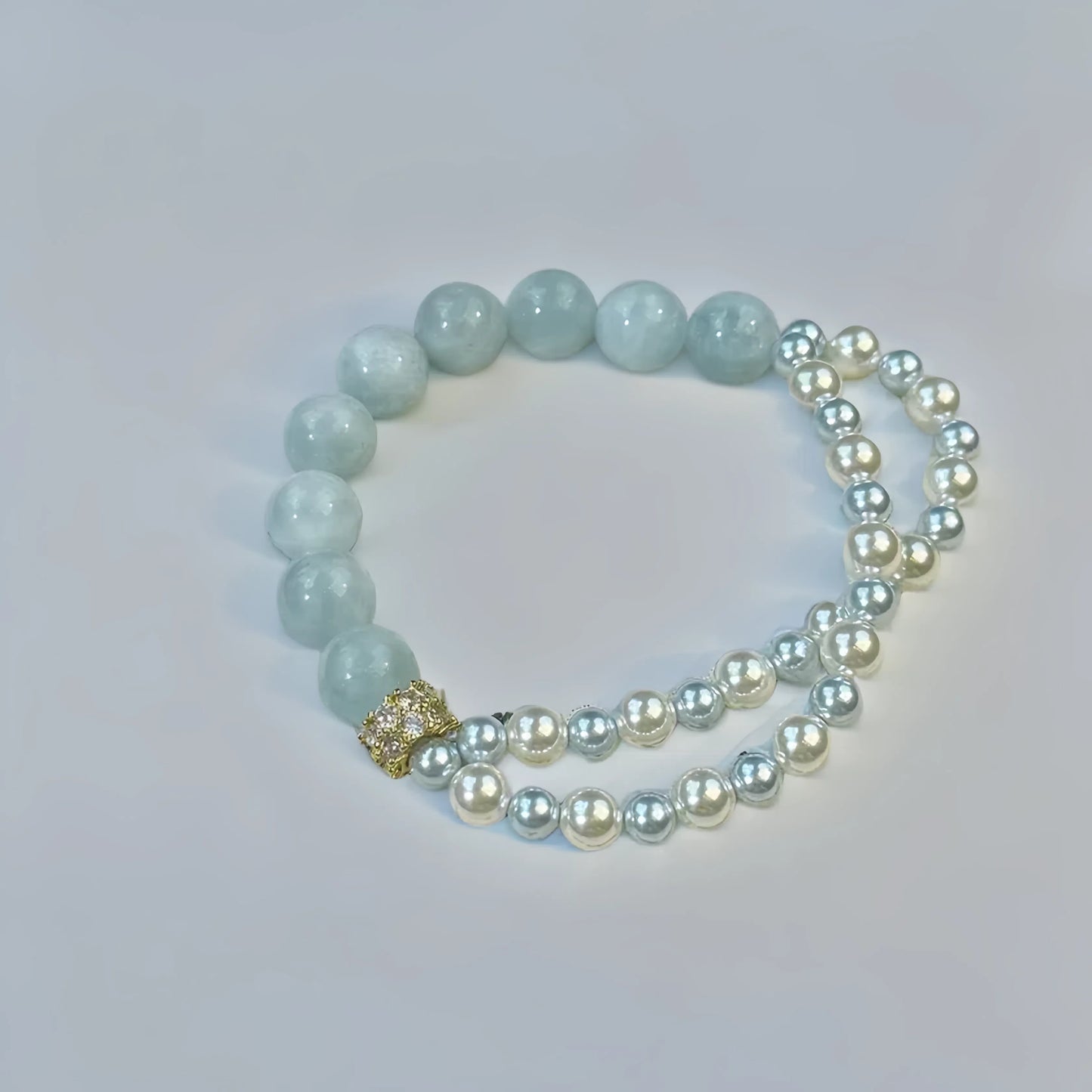 Zen Healing Natural Aquamarine Pearl Charm Bracelet