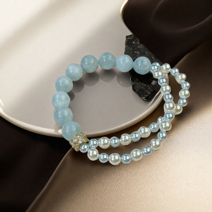 Zen Healing Natural Aquamarine Pearl Charm Bracelet