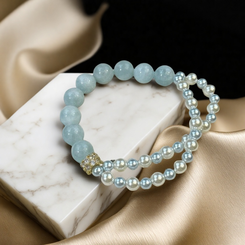 Zen Healing Natural Aquamarine Pearl Charm Bracelet