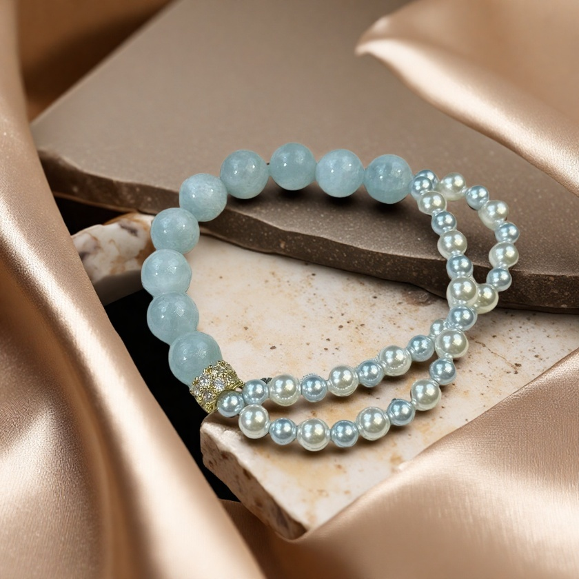 Zen Healing Natural Aquamarine Pearl Charm Bracelet