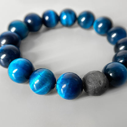 Zen Healing Natural Blue Tiger Eye Silver Obsidian Confidence Energy Bracelet