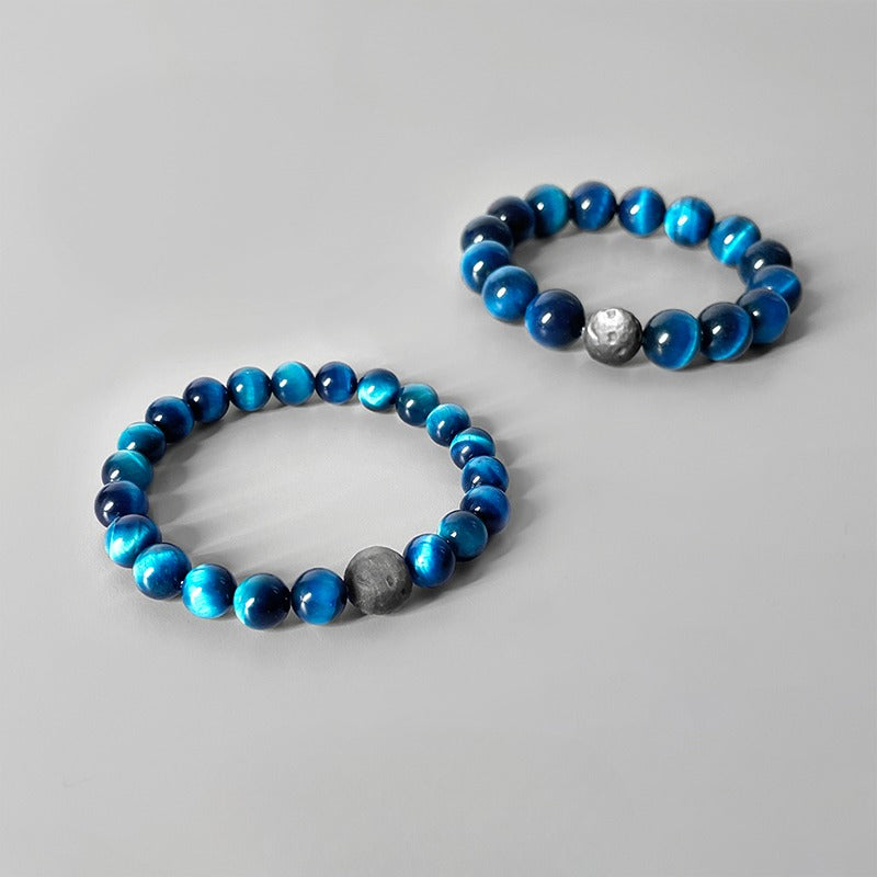 Zen Healing Natural Blue Tiger Eye Silver Obsidian Confidence Energy Bracelet