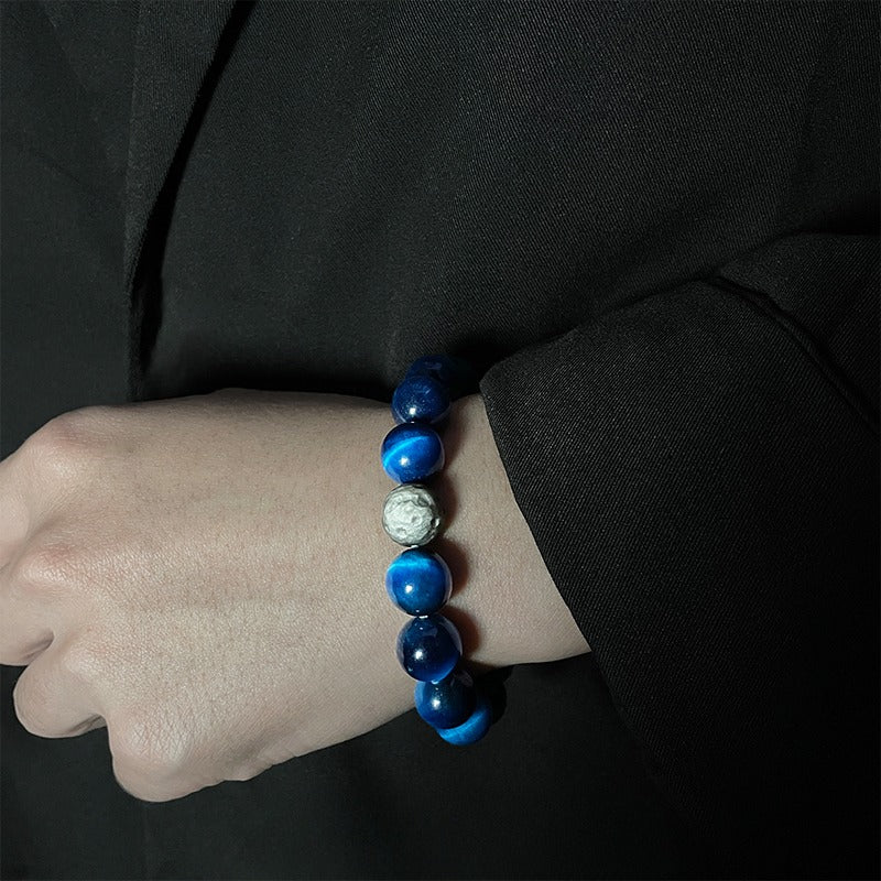 Zen Healing Natural Blue Tiger Eye Silver Obsidian Confidence Energy Bracelet