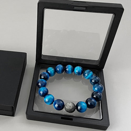 Zen Healing Natural Blue Tiger Eye Silver Obsidian Confidence Energy Bracelet