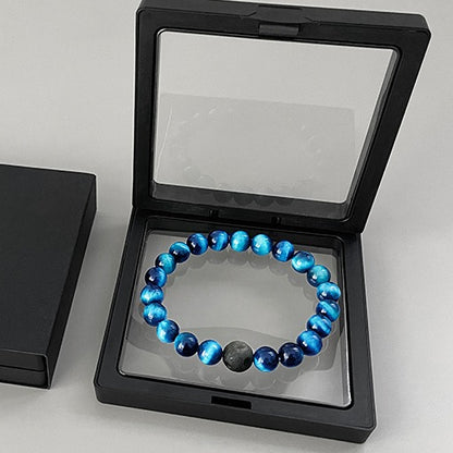 Zen Healing Natural Blue Tiger Eye Silver Obsidian Confidence Energy Bracelet