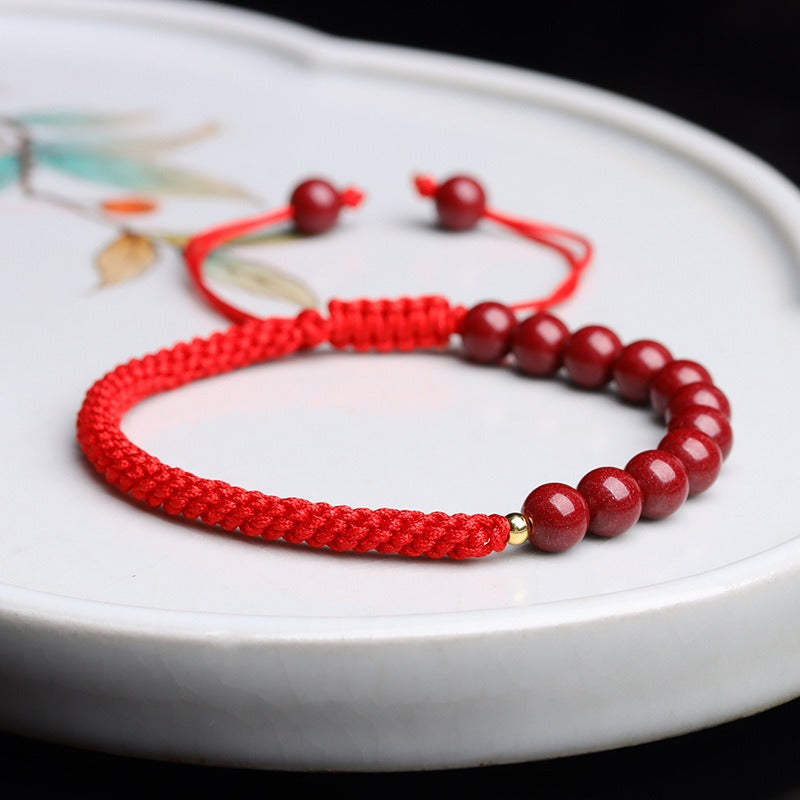 Zen Healing Natural Cinnabar Handmade Blessing Red String Bracelet