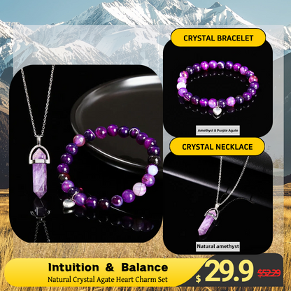 Zen Healing Natural Crystal Agate Heart Charm Bracelet & Necklace Blessing Set