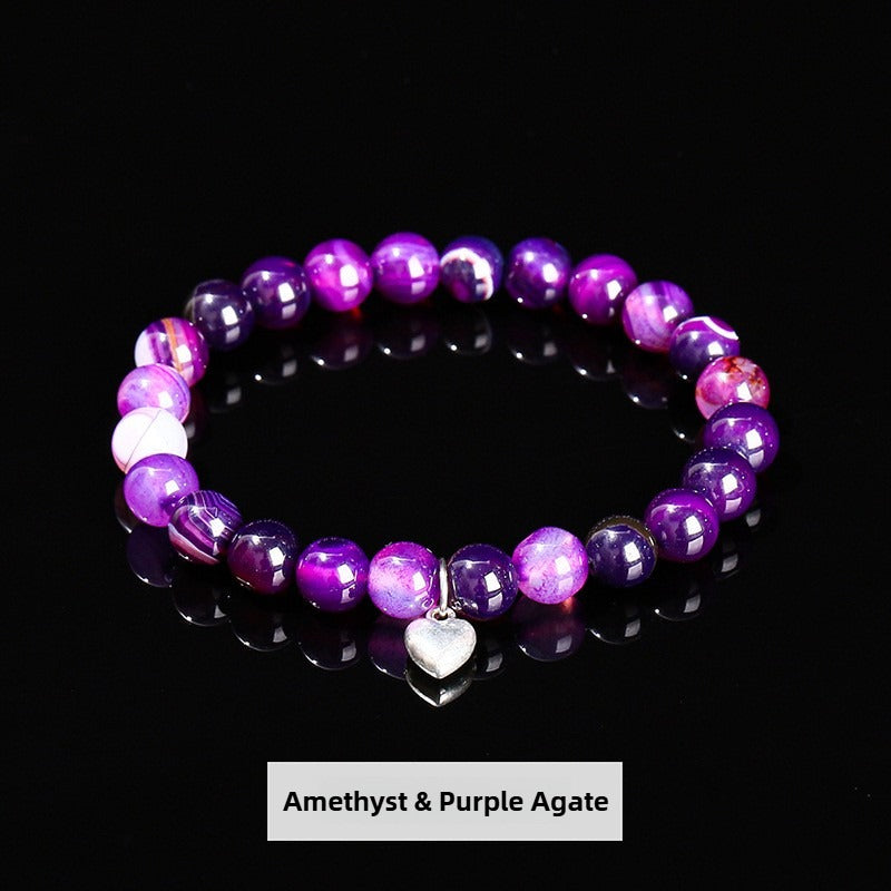 Zen Healing Natural Crystal Agate Heart Charm Bracelet & Necklace Set