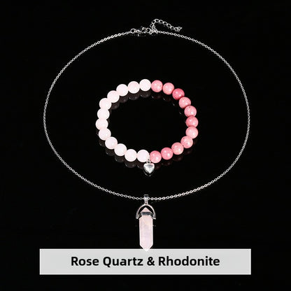 Zen Healing Natural Crystal Agate Heart Charm Bracelet & Necklace Set