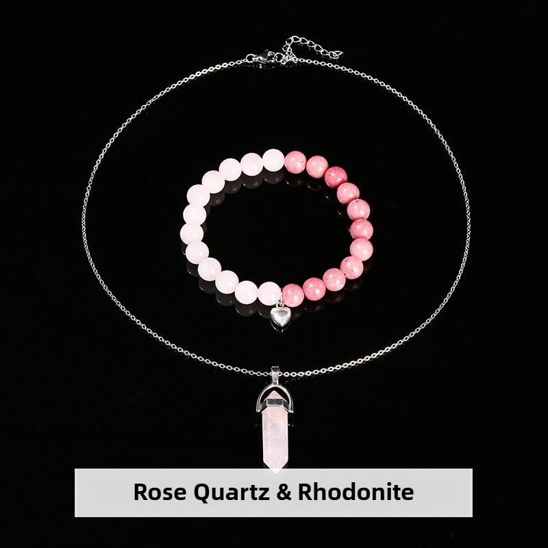Zen Healing Natural Crystal Agate Heart Charm Bracelet & Necklace Blessing Set
