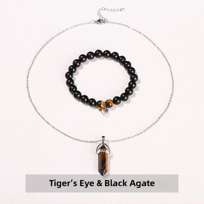 Zen Healing Natural Crystal Agate Heart Charm Bracelet & Necklace Set