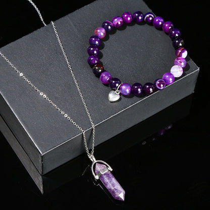 Zen Healing Natural Crystal Agate Heart Charm Bracelet & Necklace Set