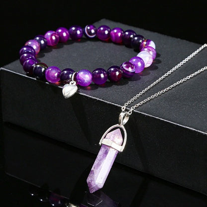 Zen Healing Natural Crystal Agate Heart Charm Bracelet & Necklace Set