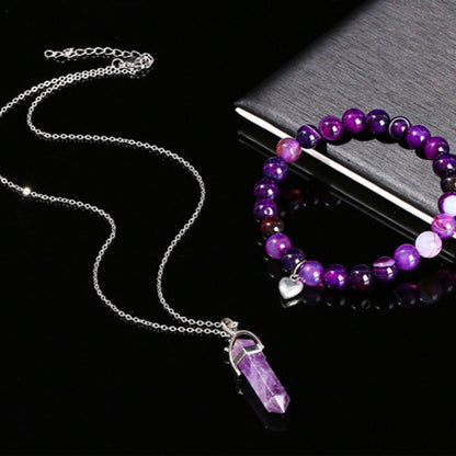 Zen Healing Natural Crystal Agate Heart Charm Bracelet & Necklace Set