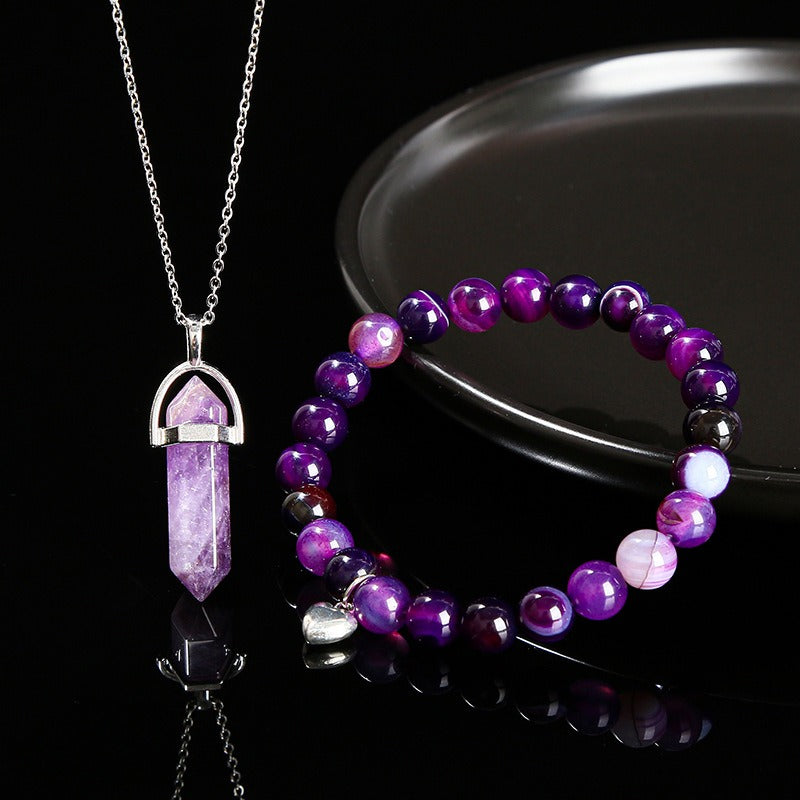 Zen Healing Natural Crystal Agate Heart Charm Bracelet & Necklace Set