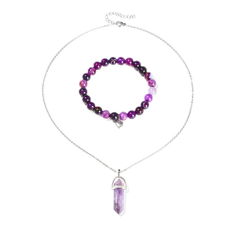 Zen Healing Natural Crystal Agate Heart Charm Bracelet & Necklace Set