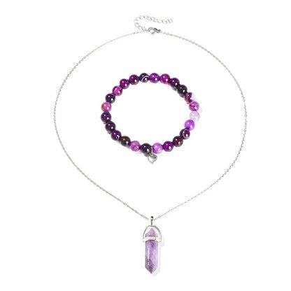 Zen Healing Natural Crystal Agate Heart Charm Bracelet & Necklace Set