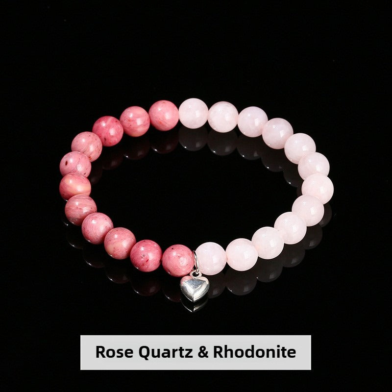 Zen Healing Natural Crystal Agate Heart Charm Bracelet & Necklace Set