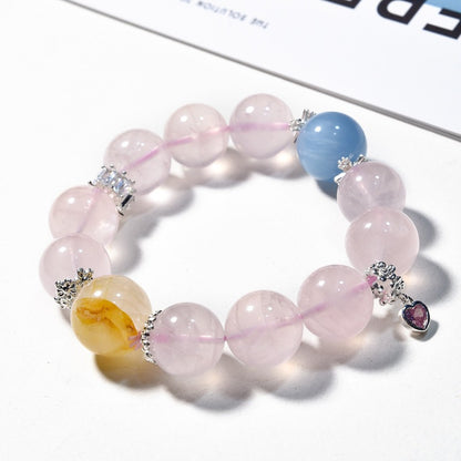 Zen Healing Natural Rose Quartz Aquamarine Charm Bracelet