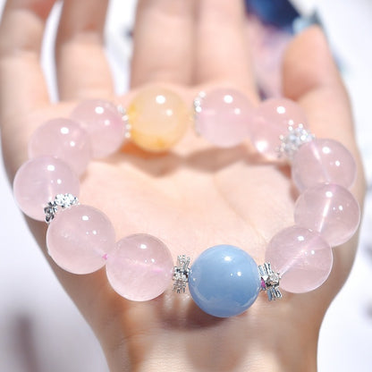 Zen Healing Natural Rose Quartz Aquamarine Charm Bracelet