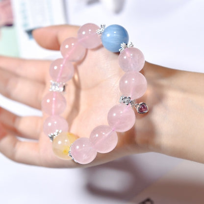 Zen Healing Natural Rose Quartz Aquamarine Charm Bracelet