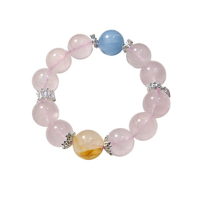 Zen Healing Natural Rose Quartz Aquamarine Charm Bracelet