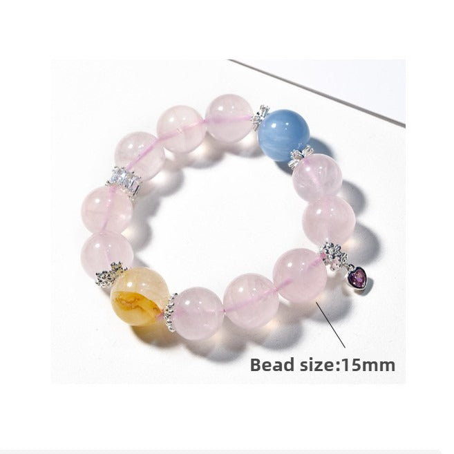 Zen Healing Natural Rose Quartz Aquamarine Charm Bracelet