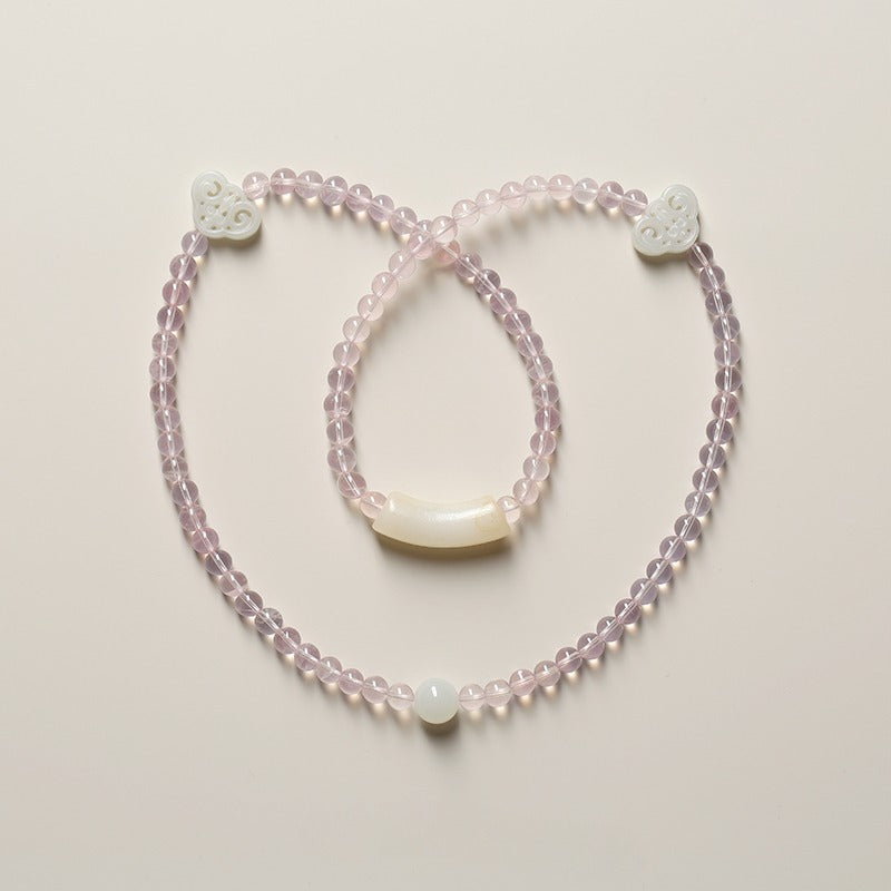 Zen Healing Natural Rose Quartz Hetian Jade Attracting Love Protection Multi-layered Wrap Bracelet