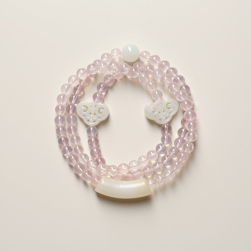 Zen Healing Natural Rose Quartz Hetian Jade Attracting Love Protection Multi-layered Wrap Bracelet