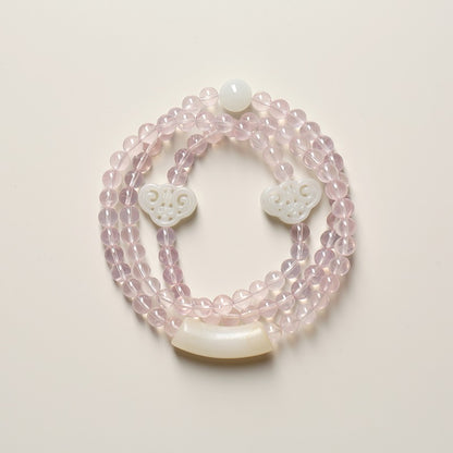 Zen Healing Natural Rose Quartz Hetian Jade Attracting Love Protection Multi-layered Wrap Bracelet