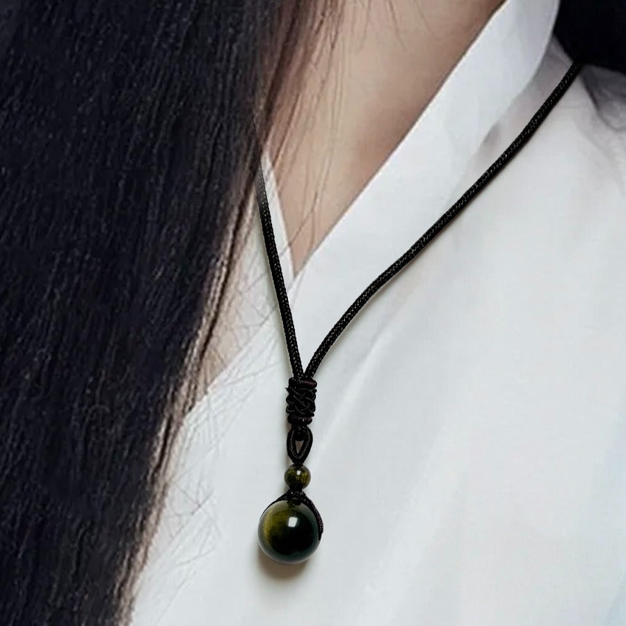 Zen Healing Obsidian Tiger’s Eye Fortune Bead Luck Necklace Pendant