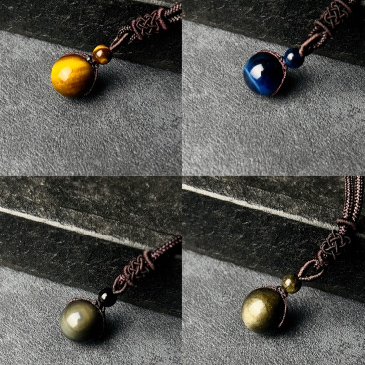 Zen Healing Obsidian Tiger’s Eye Fortune Bead Luck Necklace Pendant
