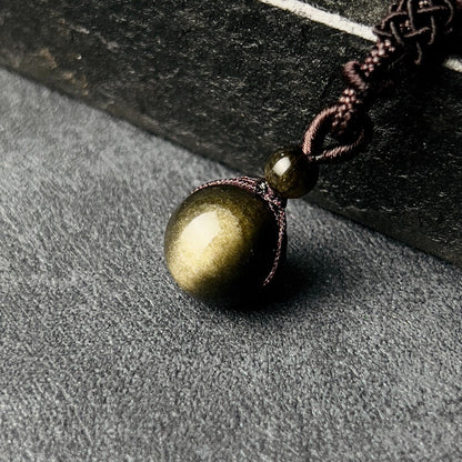 Zen Healing Obsidian Tiger’s Eye Fortune Bead Luck Necklace Pendant