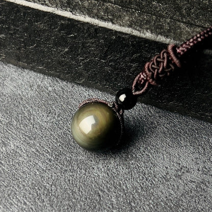 Zen Healing Obsidian Tiger’s Eye Fortune Bead Luck Necklace Pendant