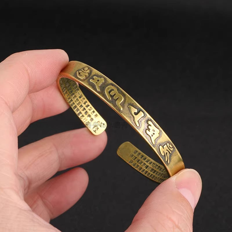 Zen Healing Six True Words 'om Mani Padme Hum' Heart Sutra Pure Copper Brass Self Care Healing Bracelet