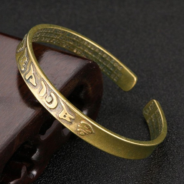 Zen Healing Six True Words 'om Mani Padme Hum' Heart Sutra Pure Copper Brass Self Care Healing Bracelet