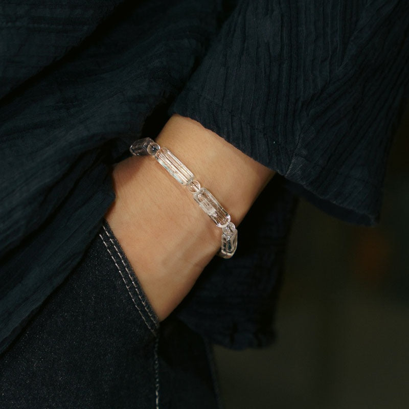 Zen Healing Square Clear Quartz Brass Copper Calm Bracelet