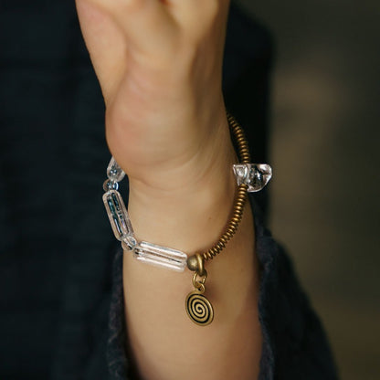 Zen Healing Square Clear Quartz Brass Copper Calm Bracelet