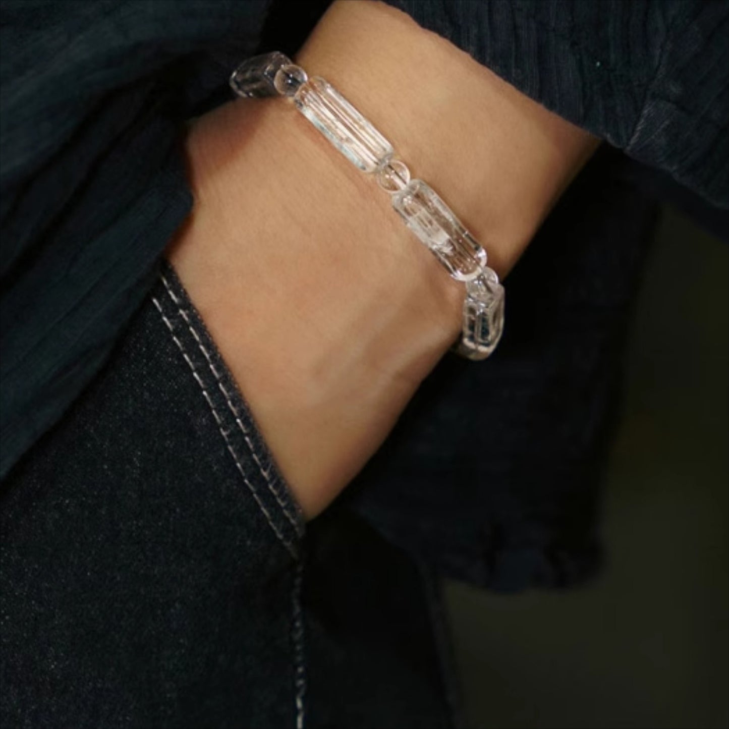 Zen Healing Square Clear Quartz Brass Copper Calm Bracelet