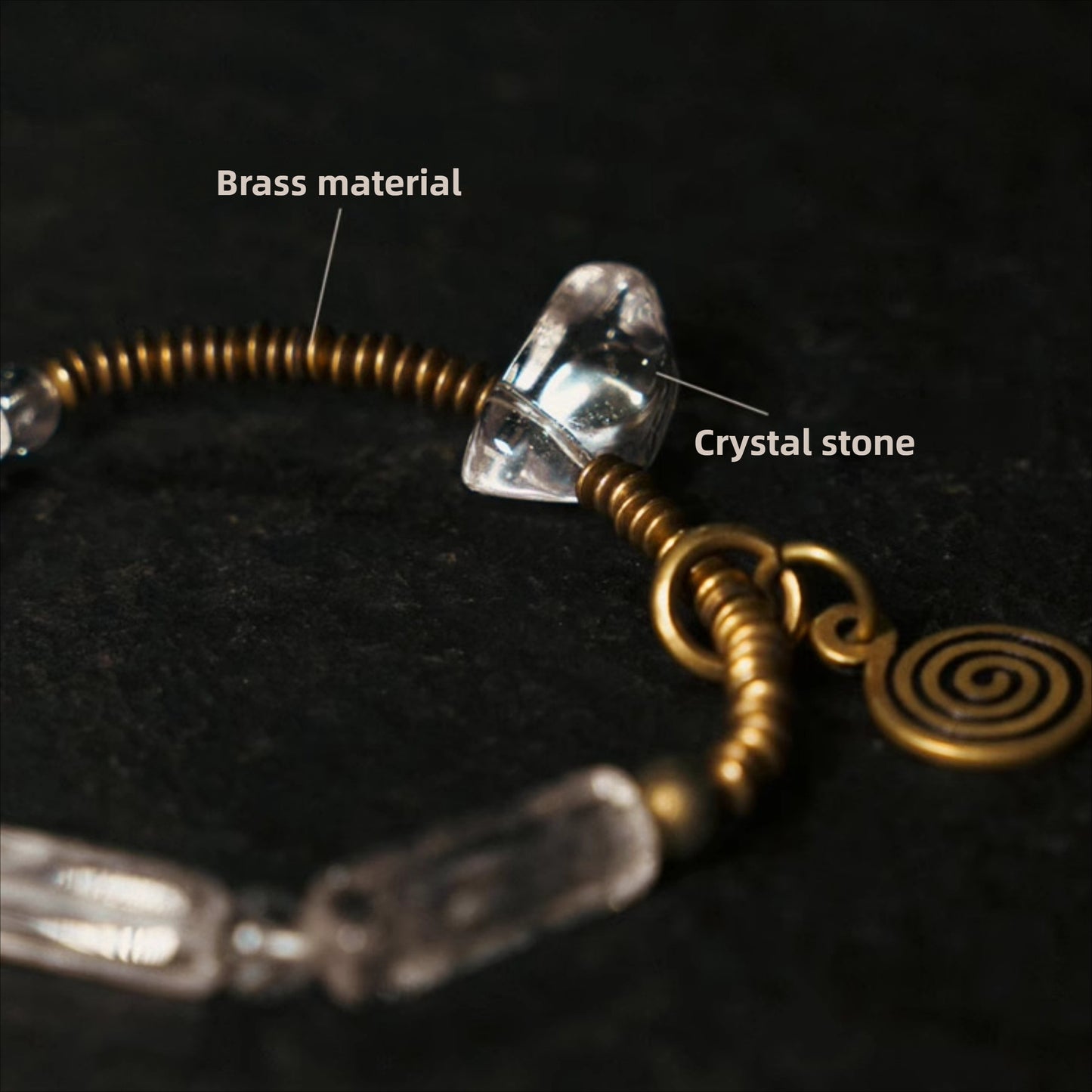 Zen Healing Square Clear Quartz Brass Copper Calm Bracelet