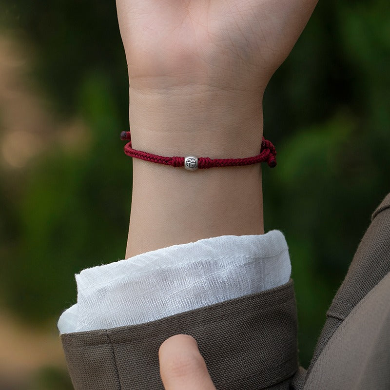 Zen Healing Sterling Silver “Fu” Red String Blessing Bracelet