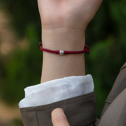 Zen Healing Sterling Silver “Fu” Red String Blessing Bracelet