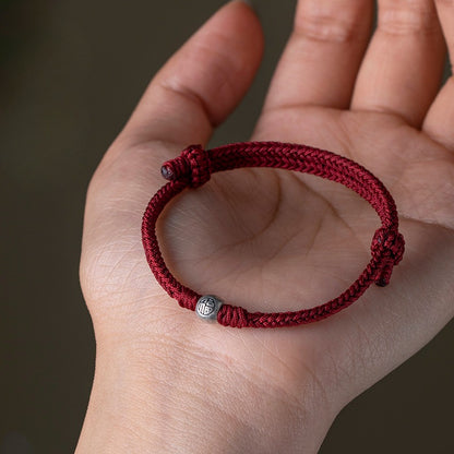 Zen Healing Sterling Silver “Fu” Red String Blessing Bracelet