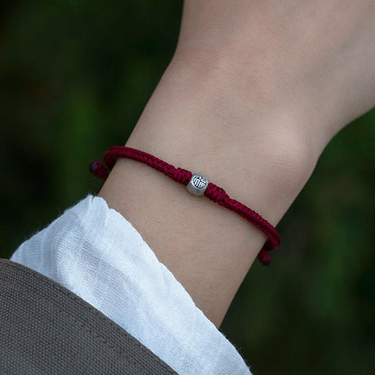 Zen Healing Sterling Silver “Fu” Red String Blessing Bracelet