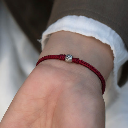 Zen Healing Sterling Silver “Fu” Red String Blessing Bracelet
