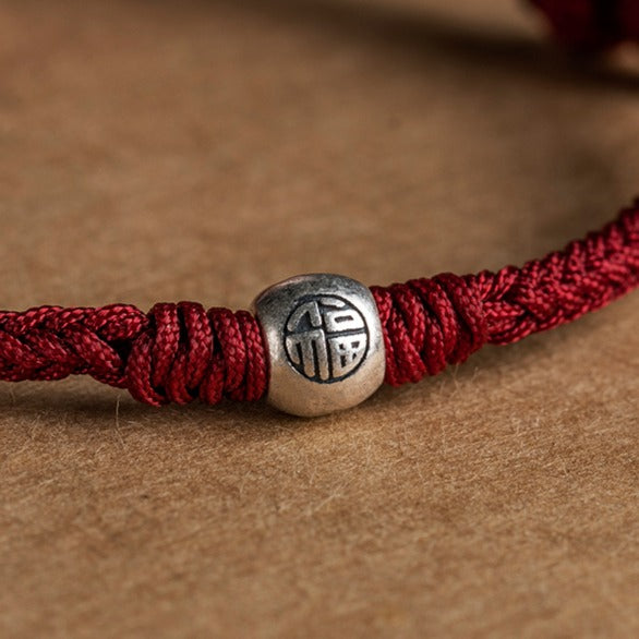 Zen Healing Sterling Silver “Fu” Red String Blessing Bracelet