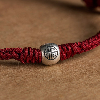 Zen Healing Sterling Silver “Fu” Red String Blessing Bracelet