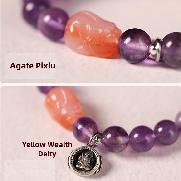 Zen Healing Tibet Amethyst Yanyuan Agate Pi Xiu Lucky Bead Calm Bracelet