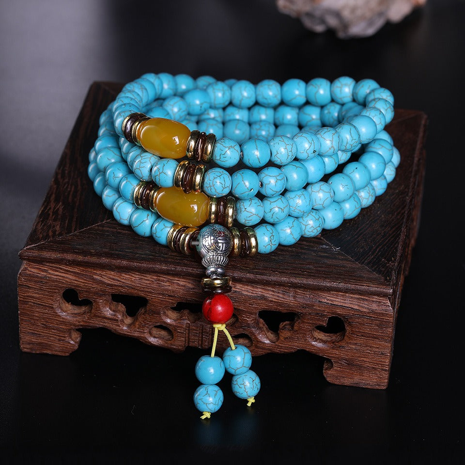 Zen Healing Tibetan 108 Mala Turquoise Beads Protection Bracelet